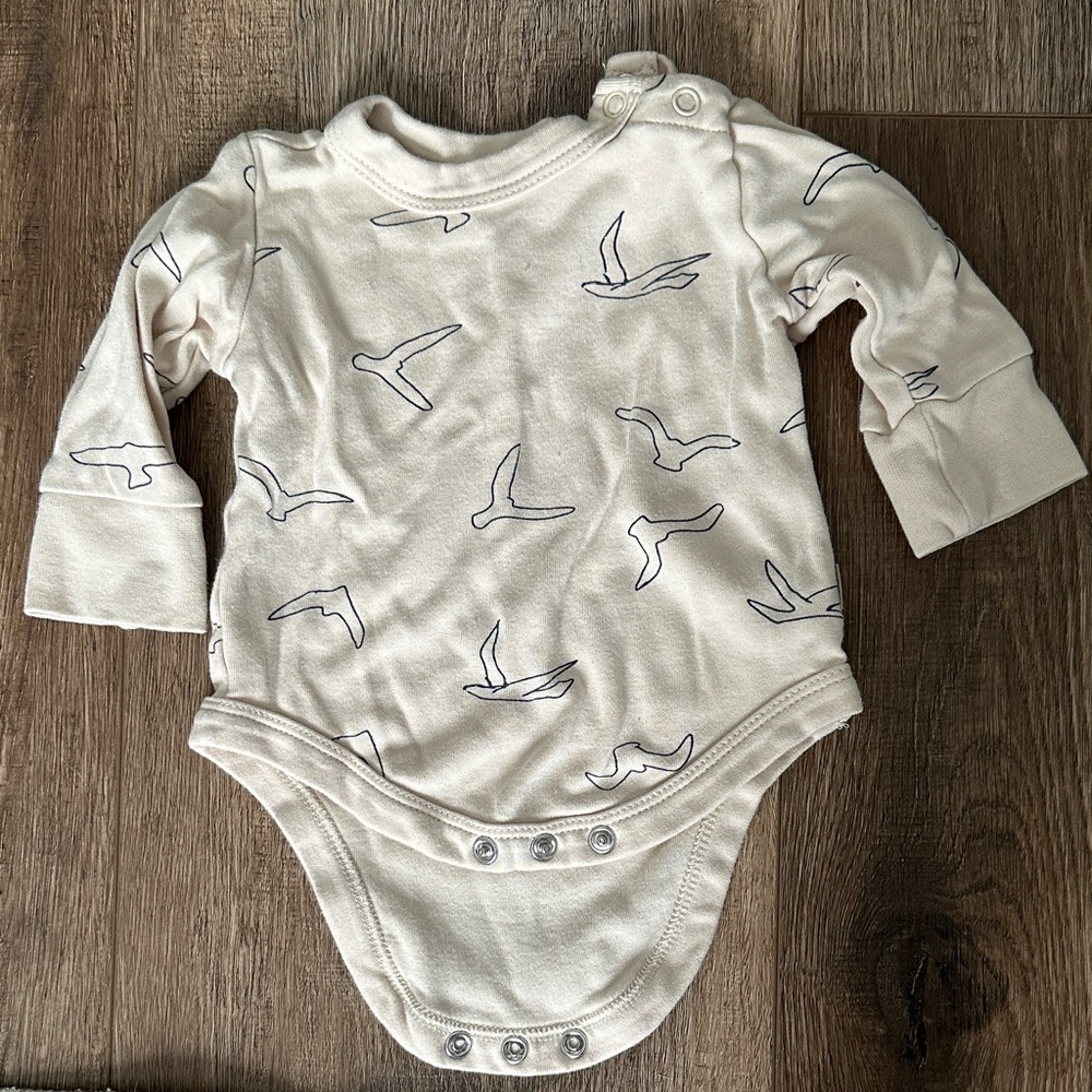 Cream Bird Print Onesie